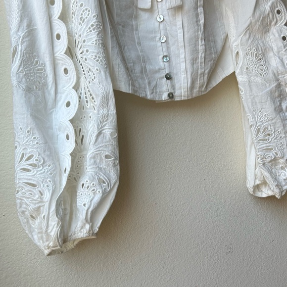 FARM RIO WOMEN'S RICHELIEU BIG COLLAR Eyelet BLOUSE Off White Sz S - Picture 9 of 16